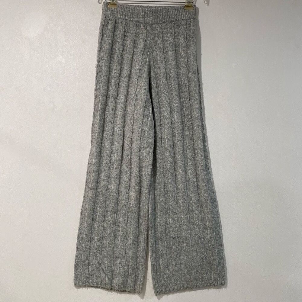 Abercrombie & Fitch Cable Knit Wide Leg Pants XS Gray Cozy Lounge Sweater Pants - Picture 1 of 8